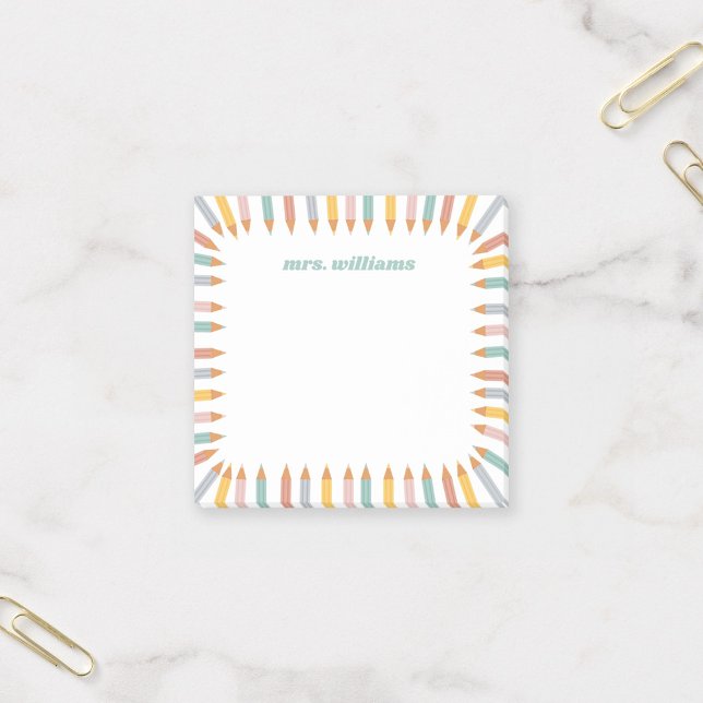 Post-it® Cute Pencil Border Custom Name Teacher Gift (Créateur téléchargé)