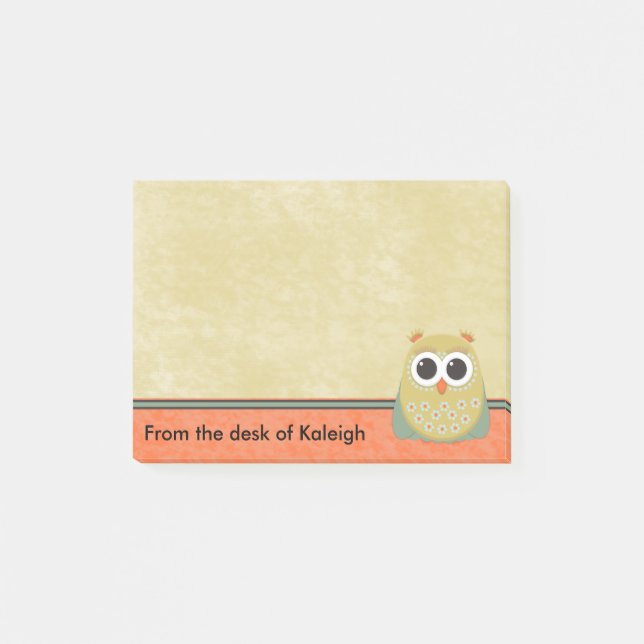 Post-it® Cute Personnalisée Chouette verte et orange (Devant)