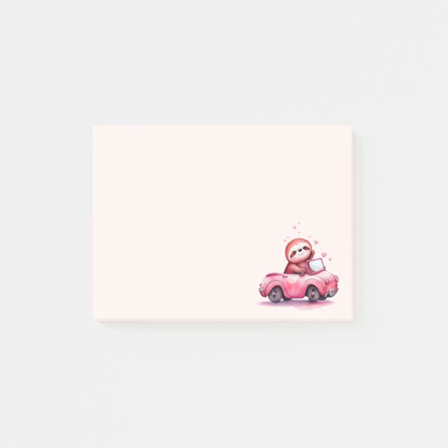 Post-it® Cute Sloth Driving a Pink Convertible (Devant)