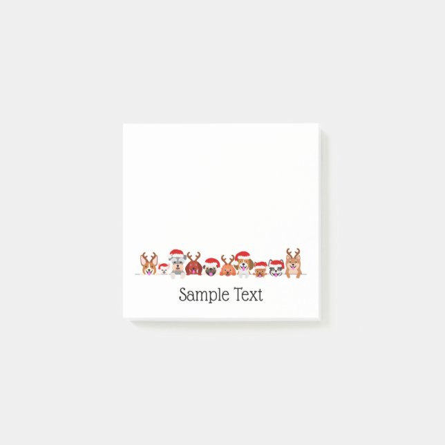 Post-it® cute small dogs in Santa hats and antlers  (Devant)