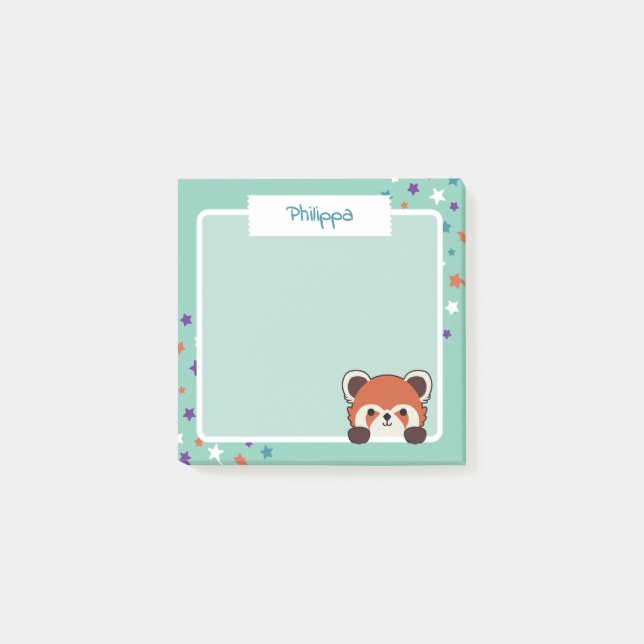 Post-it® Cute Stars & Peekabo Red Panda Ajouter Votre Nom (Devant)