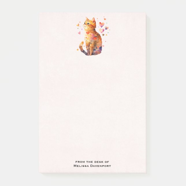 Post-it® Cute Tabby Chat avec Coeurs (Devant)