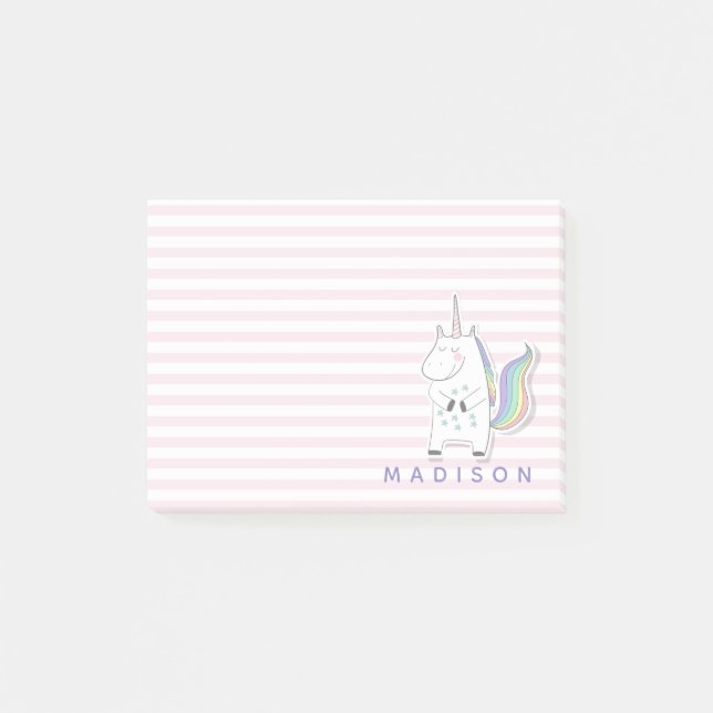Post-it® Cute Unicorn - Personnalisé Rose Striped Kids (Devant)