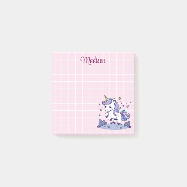 Post-it® Cute Unicorn rose et blanc Grille (Devant)