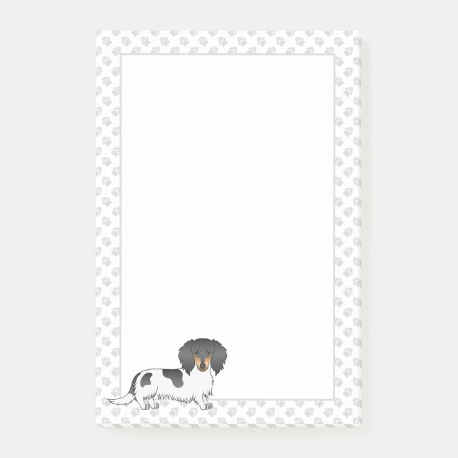 Post-it® Dachshund à poil long piebalde noir et feu & patte (Devant)