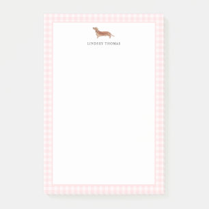 Post-it® Dachshund Brun Gingham Rose Bordure Personnalisée