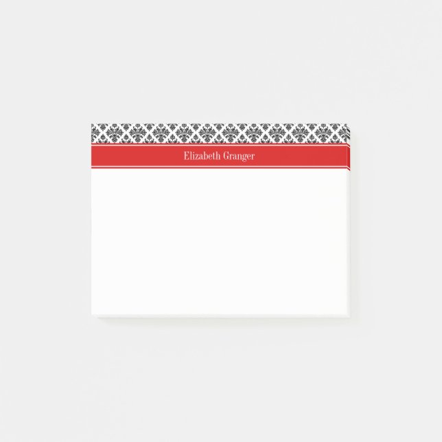 Post-it® Damask noir Blanc #3 Red Name Monogram (Devant)