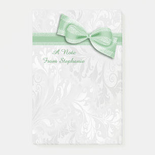 Post-it® Damassé blanc et nœud faux vert