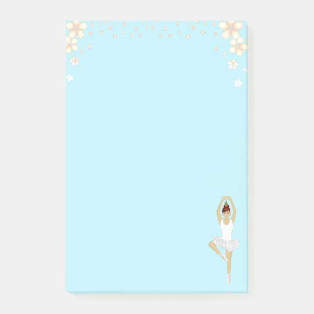 Post-it® Danse de ballet mignonne & Fleurs sur bleu clair (Devant)