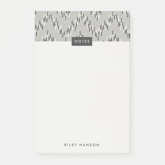 Post-it® Dashing Boho Ikat Zig Zag Motif Post-It - Grey (Devant)