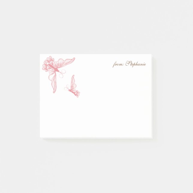 Post-it® DE VOTRE NOM | Papillons rose Filigree (Devant)