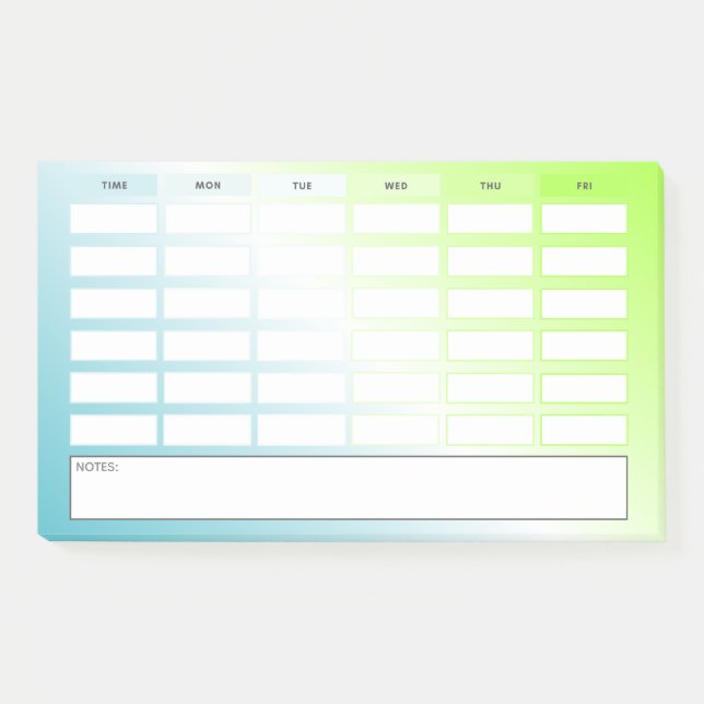 Post-it® Décor Vert bleu moderne Horaire hebdomadaire (Devant)