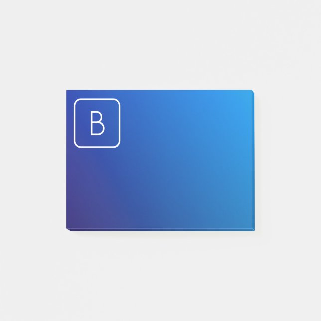 Post-it® Dégradé et monogramme bleu moderne simple (Devant)