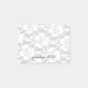 Post-it® Dentelle blanche grise Roses Floral