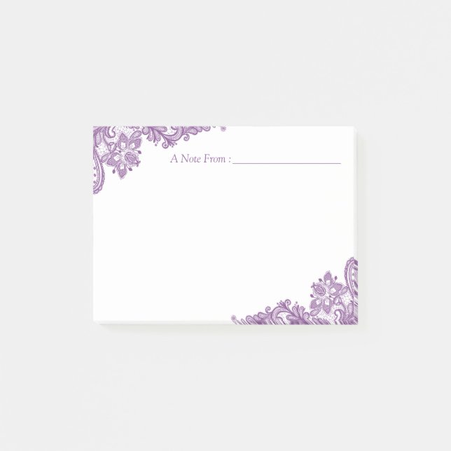 Post-it® Dentelle florale pourpre de lavande élégante (Devant)