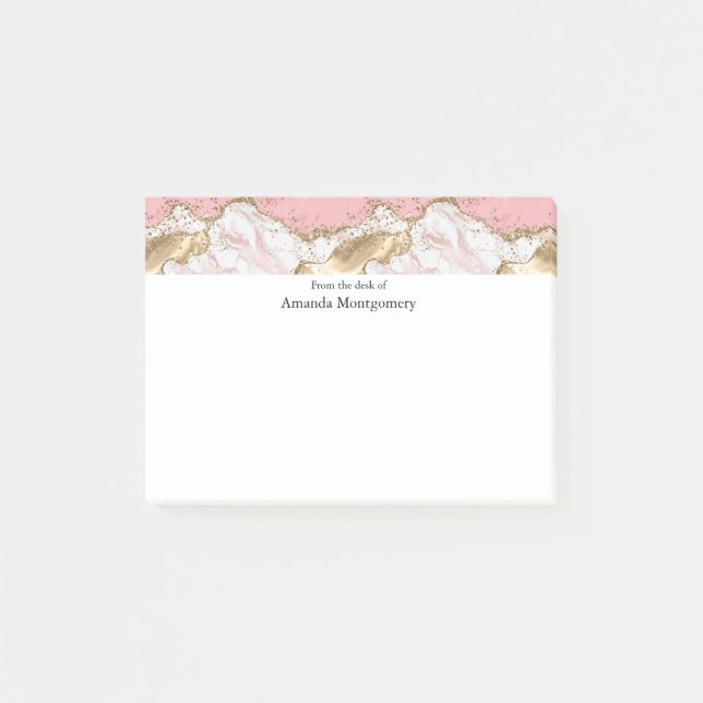 Post-it® Design Rose de luxe en marbre rose or (Devant)