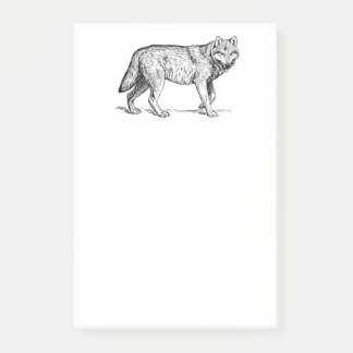 Post-it® Dessin d'encre élégante de loup gris