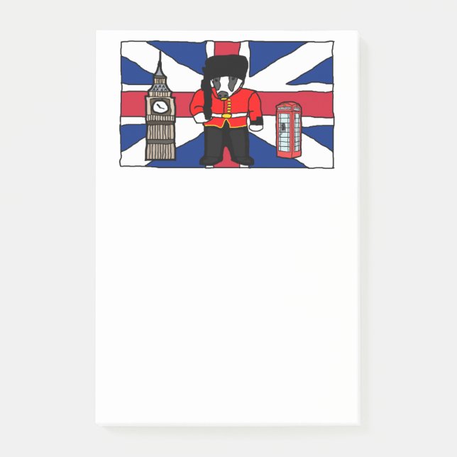 Post-it® Dessin d'un Badger britannique avec Big Ben et dra (Devant)