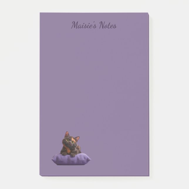 Post-it® Dessin Tortoiseshell Kitten sur coussin pourpre (Devant)