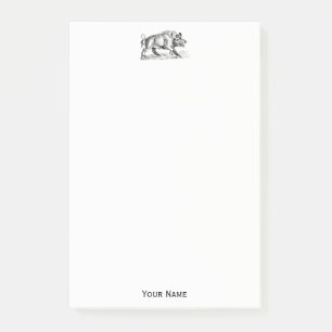 Post-it® Dessin vintage de sanglier en noir et blanc #2