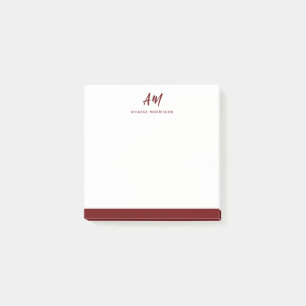 Post-it® Deux Monogrammes Maroon Rouge Décontracté Nom du s
