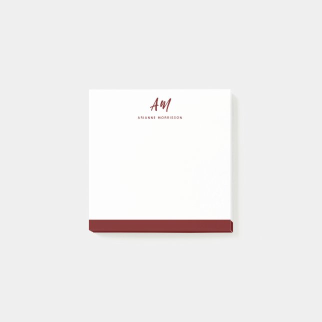Post-it® Deux Monogrammes Maroon Rouge Décontracté Nom du s (Devant)
