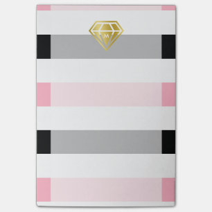 Post-it® Diamant Or & Pink & Black Stripes Monogramme