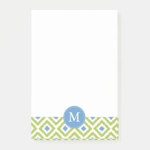 Post-it® Diamants verts et bleus monogrammes Ikat Motif