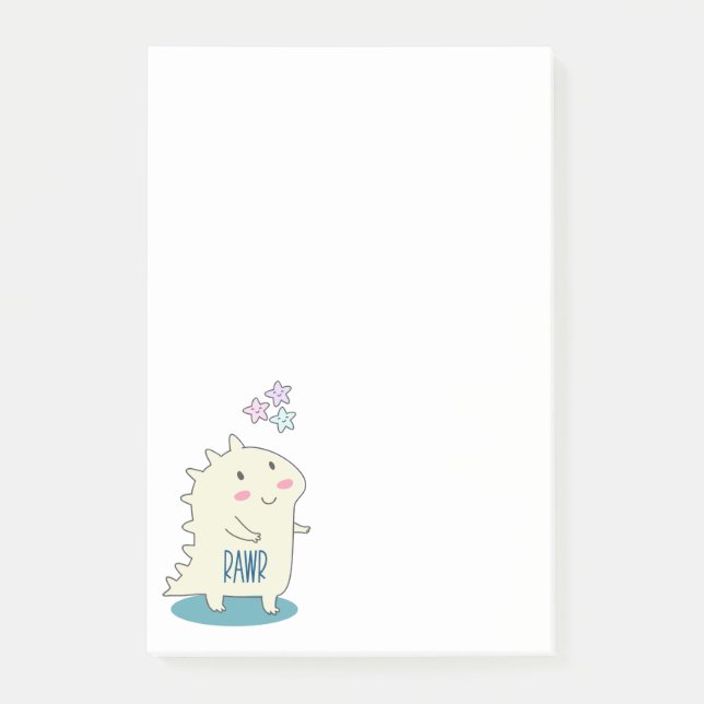 Post-it® Dino Jaune mignon avec des étoiles joyeuses (Devant)