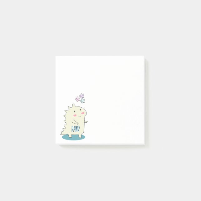 Post-it® Dino Jaune mignon avec des étoiles joyeuses (Devant)