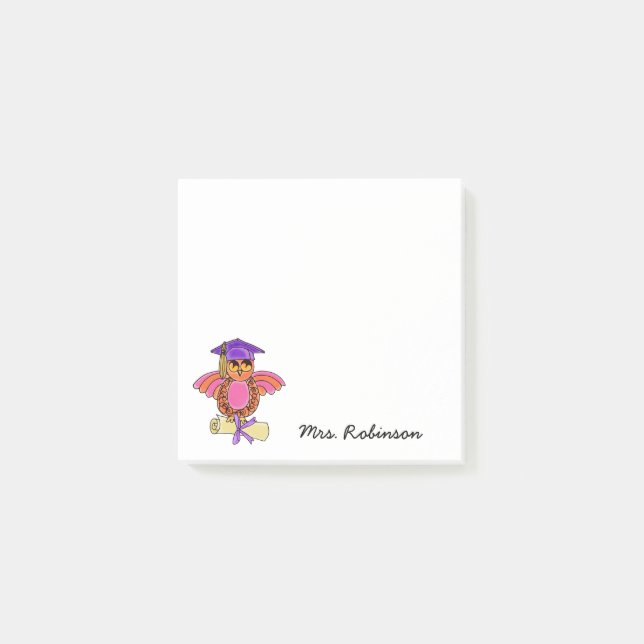 Post-it® Diplôme de chèvre mignon Nom de l'enseignant Blanc (Devant)