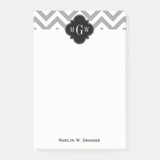 Post-it® Dk Gray Lg Chevron Black Quatrefoil 3 monogram (Devant)