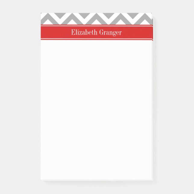 Post-it® Dk Gray White LG Chevron Red Name monogram (Devant)