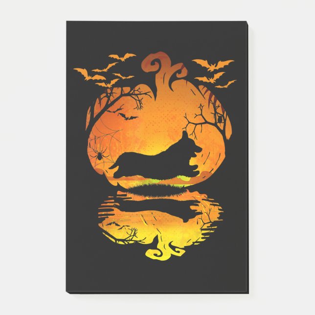 Post-it® Don de chien | Corgi Silhouette Citrouille Hallowe (Devant)
