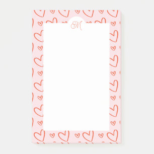 Post-it® Doodles de coeur en rose et rouge avec nom initial