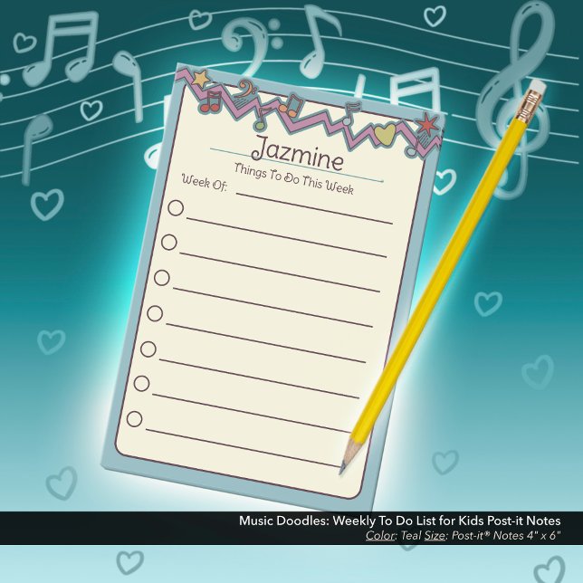 Post-it® Doodles Musicaux : Liste Hebdomadaire de Choses à  (Music Doodles: Weekly To-Do List for Kids Post-it Notes with Teal Border)