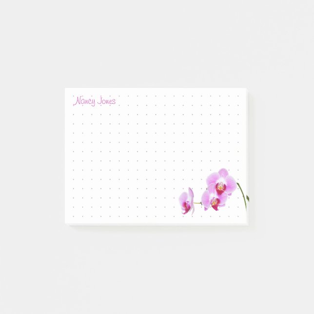Post-it® Dotée | Votre nom - Orchidée Floral Photographie (Devant)
