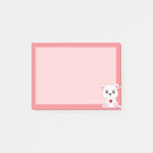 Post-it® Doux Ours Polaire Dessin Animé sur Rose Clair
