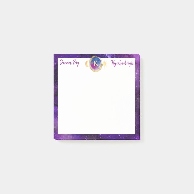 Post-it® Dream Big Purple Galaxy Gold Monogramme Petit Carr (Devant)