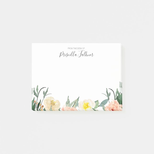 Post-it® Du Bureau Des Fleurs Aquarelles Roses Vierges (Devant)