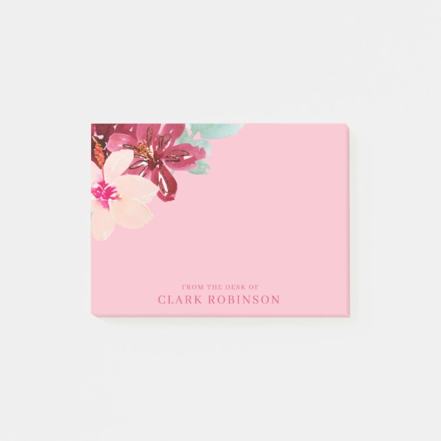 Post-it® Du Bureau Du Bouquet D'Aquarelle Rose (Devant)
