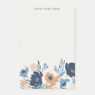 Post-it® Dusty Blue and Orange Floral Watercolor with Name
