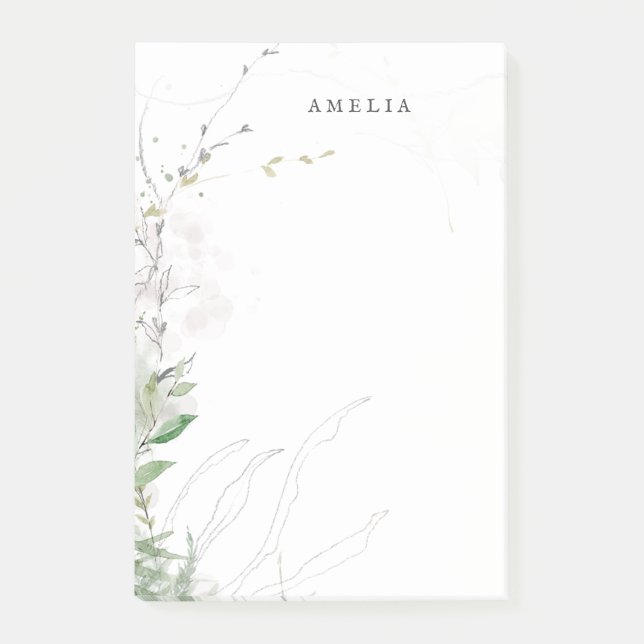 Post-it® Earthy Greenery Watercolor Personalized Name (Devant)