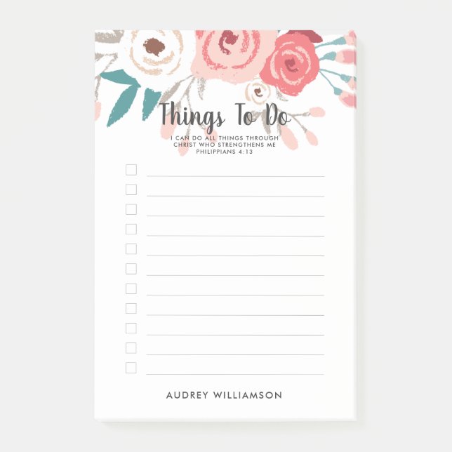 Post-it® Écriture Florale De Corail Personnalisée (Devant)