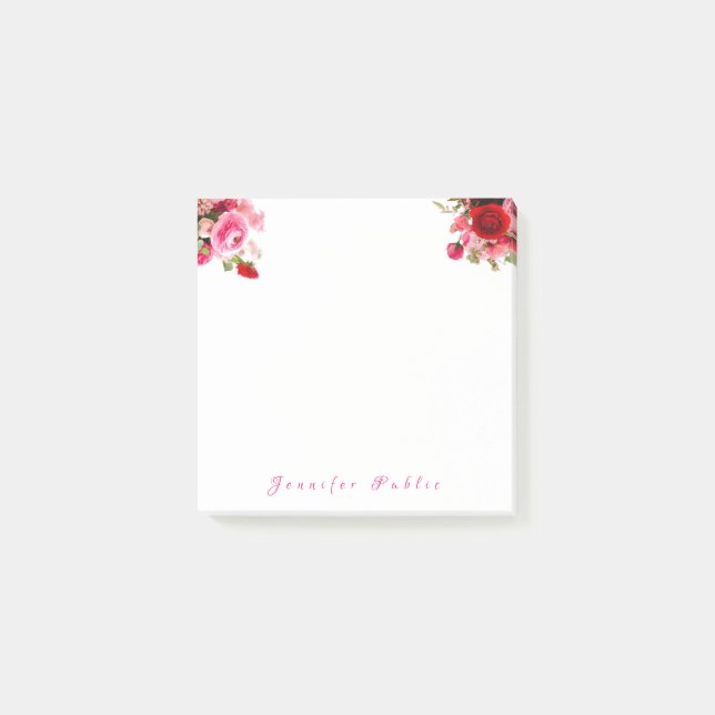 Post-it® Écriture manuscrite Texte Aquarelle Rose Florale (Devant)