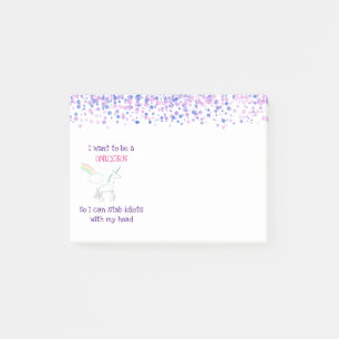 Post-it® Edgy Unicorn avec arc en ciel et Confetti Funny