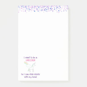 Post-it® Edgy Unicorn avec arc en ciel et Confetti Funny