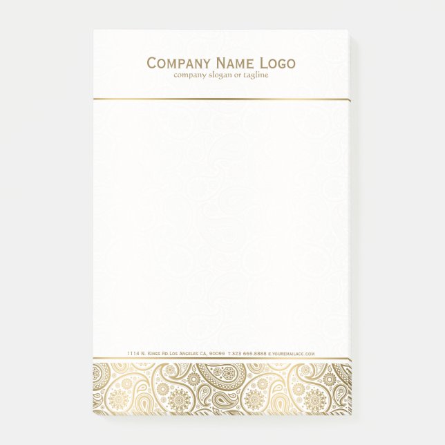 Post-it® Elégant Blanc Et Or Floral Paisley 2 (Devant)
