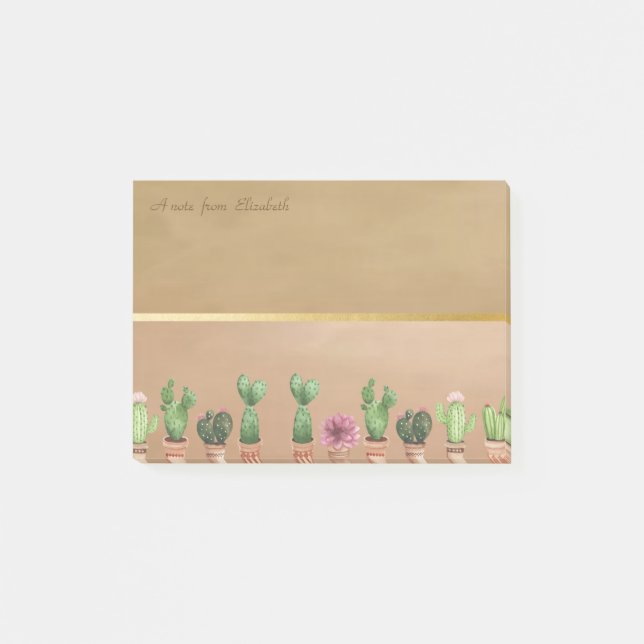 Post-it® Elégant Chic Gold Stripe, Aquarelle Cactus (Devant)