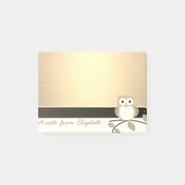 Post-it® Élégant Chic Stylish Girly, Faux Gold, Chouette (Devant)